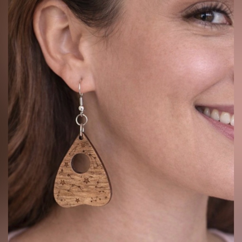 Handmade Wooden Celestial Constellation Dangle Earrings Starry Night Engraved